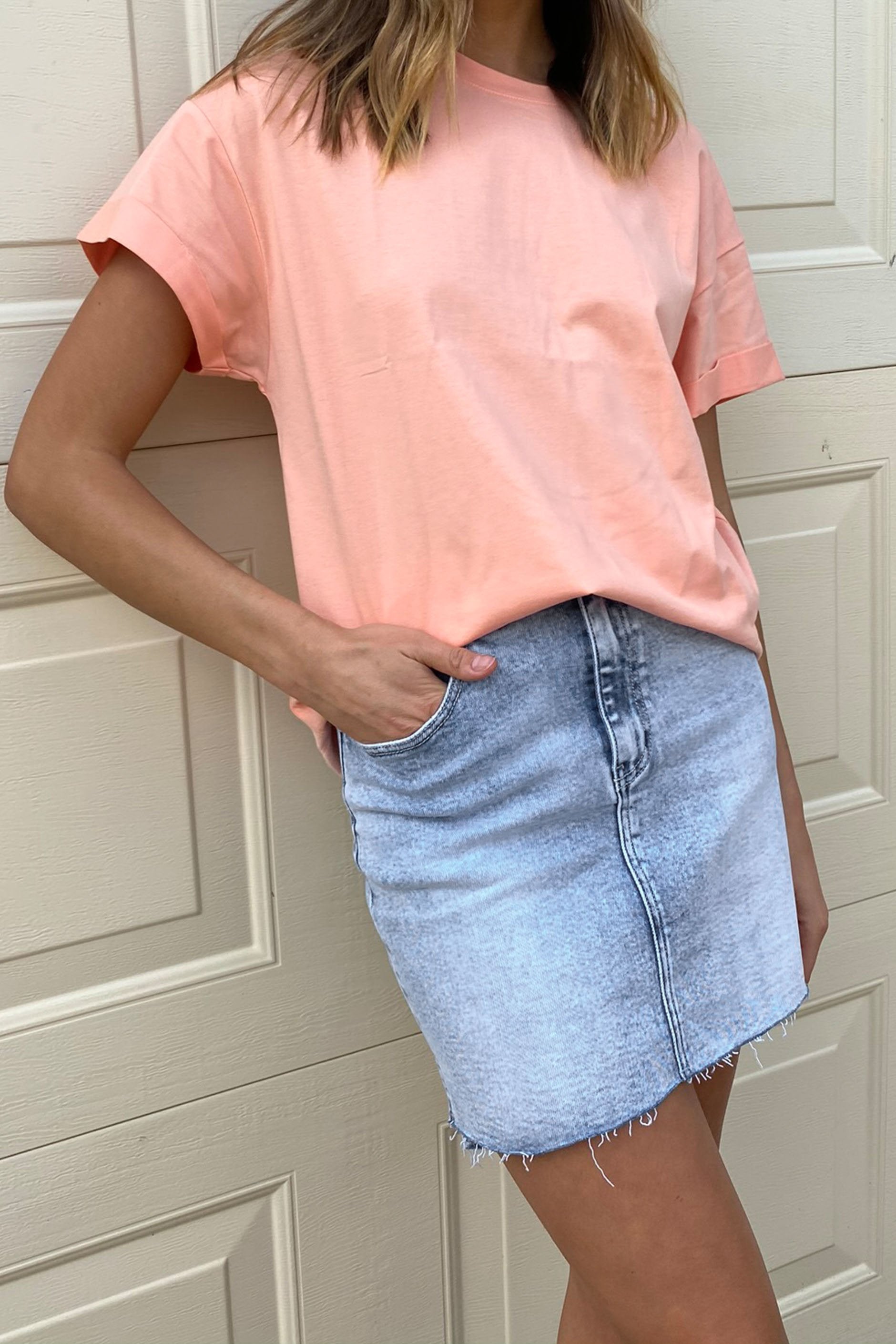 [TEST] Gina Stepped Hem Denim Skirt