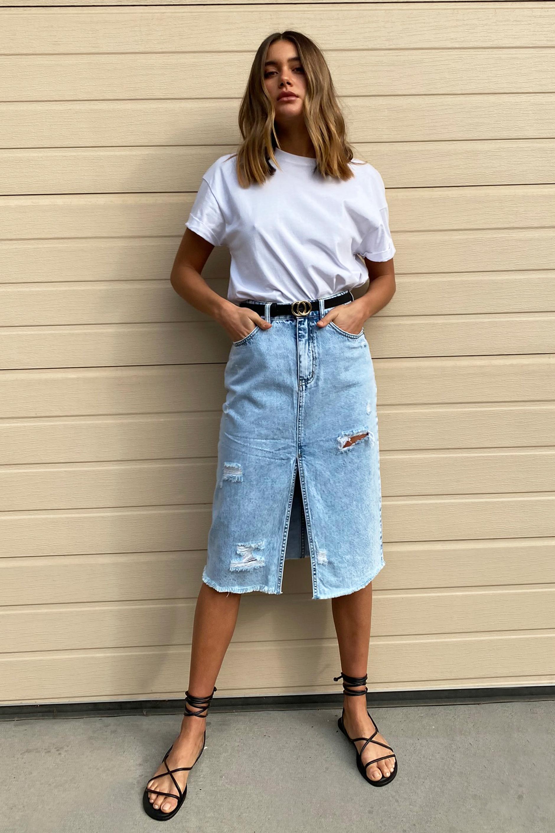 [TEST] Elise Ripped Denim Midi Skirt