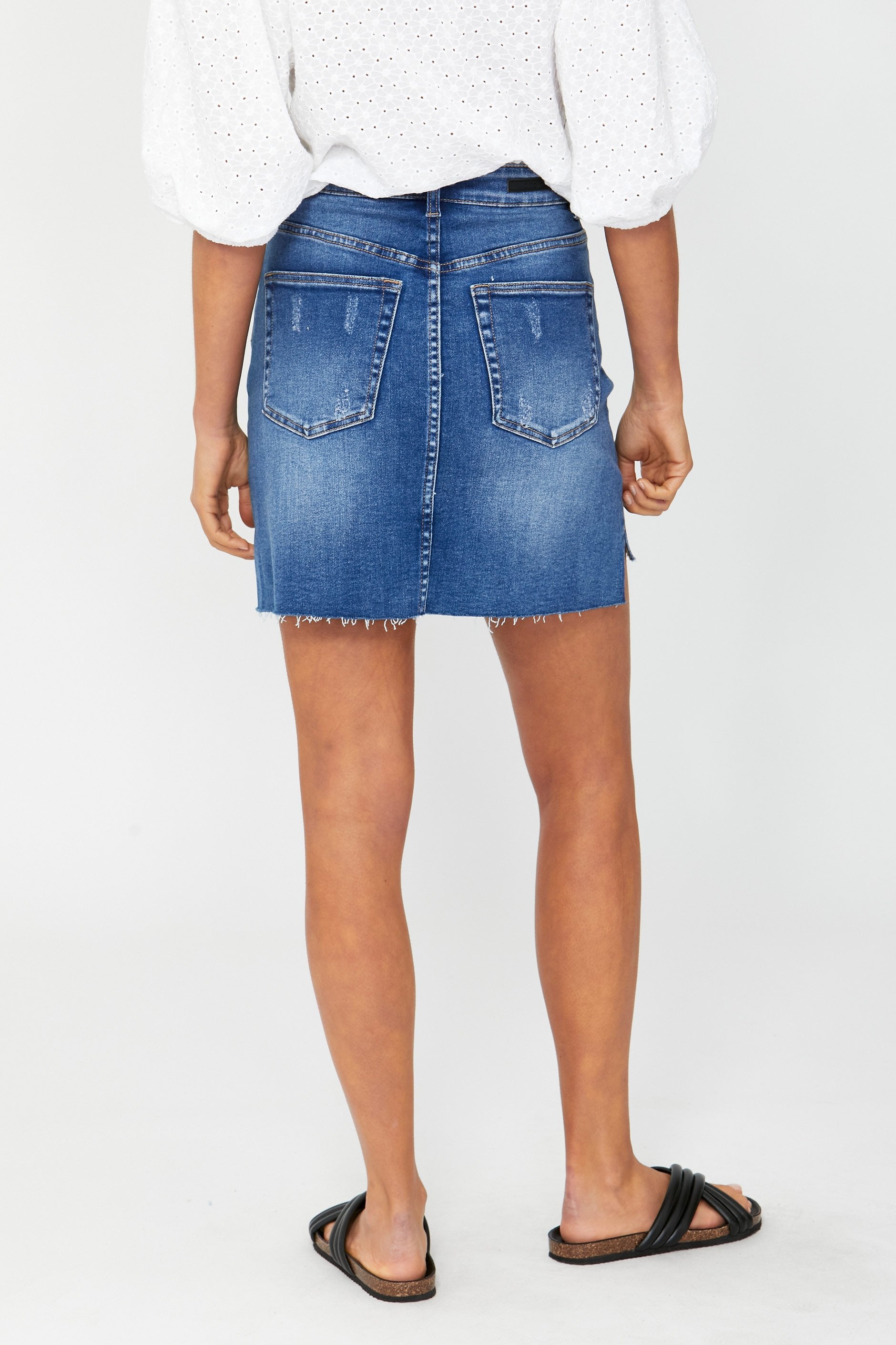 [TEST] Gina Stepped Hem Denim Skirt
