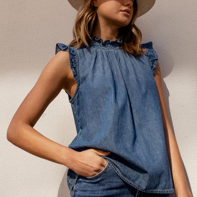 [TEST] Courtney Denim Ruffle Blouse
