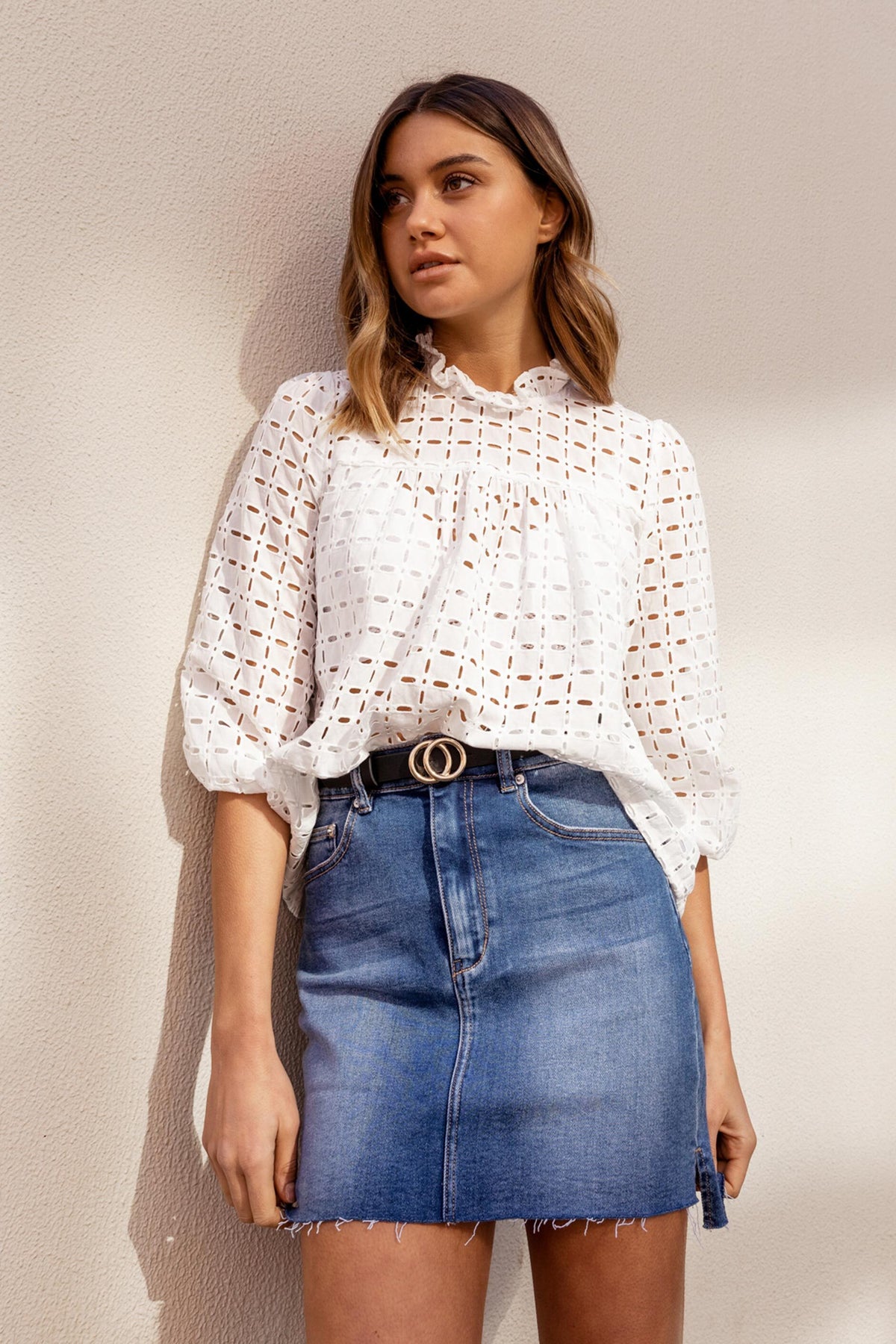 [TEST] Gina Stepped Hem Denim Skirt
