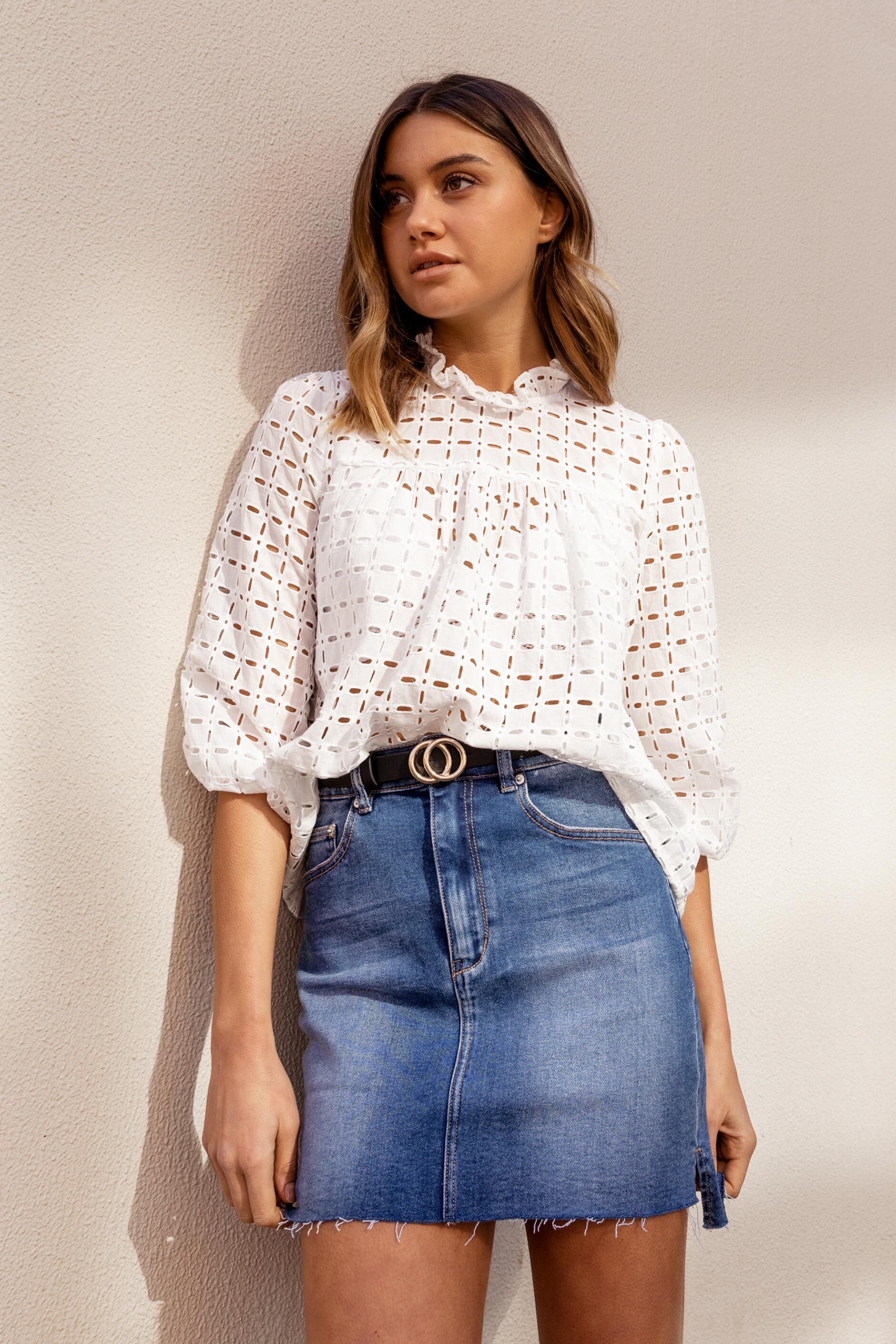 [TEST] Gina Stepped Hem Denim Skirt