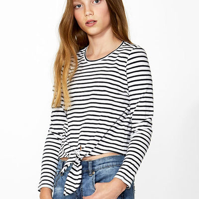 [TEST] Kids Tie Front Stripe Top