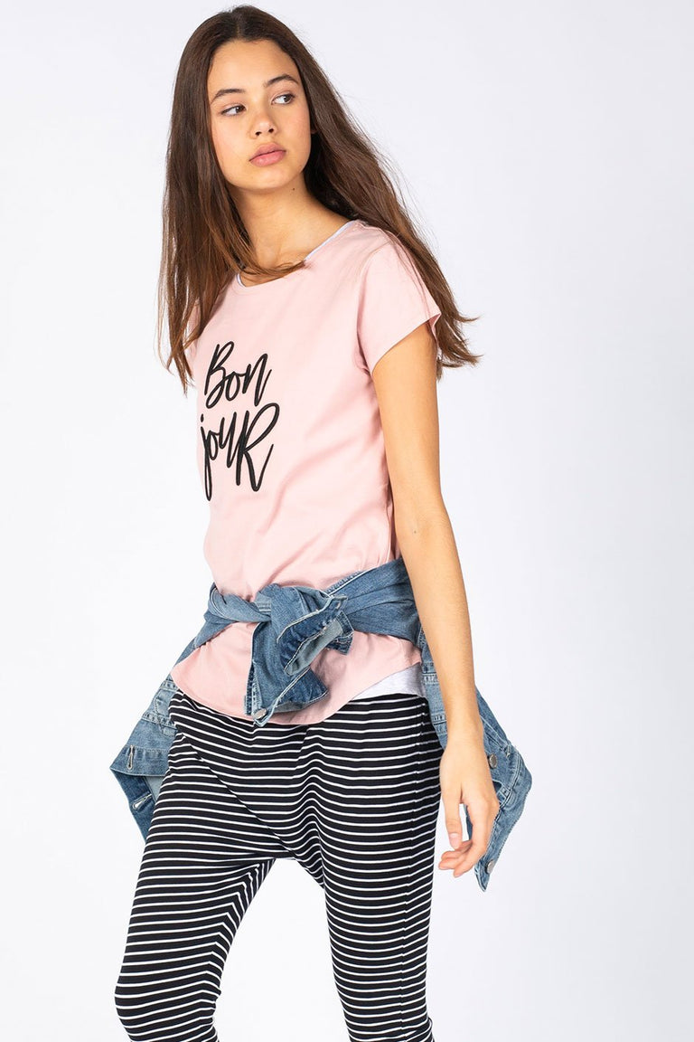 [TEST] Kids Bonjour Embroidered Tee