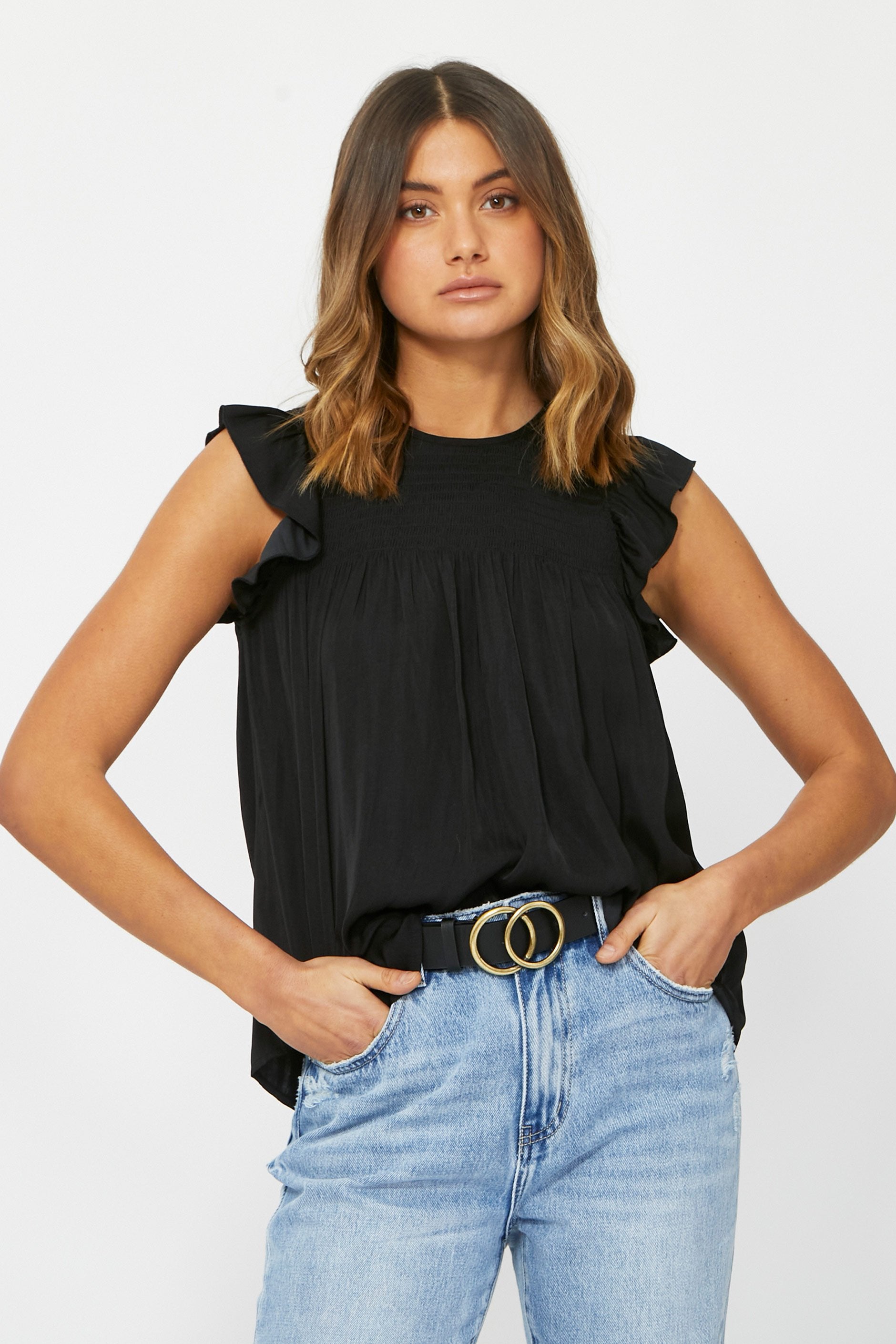 [TEST] Elise Shirred Ruffle Top